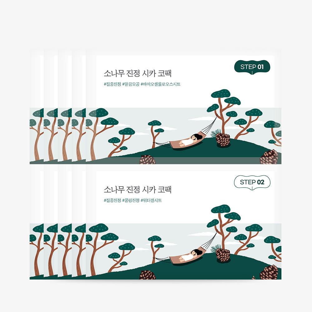Pine Tree Soothing Cica Biocellulose Nose Pack 2-Step Kit (1Step 4ml x 5ea / 2Step 4ml x 5ea), Round Lab Round Lab Nose patch