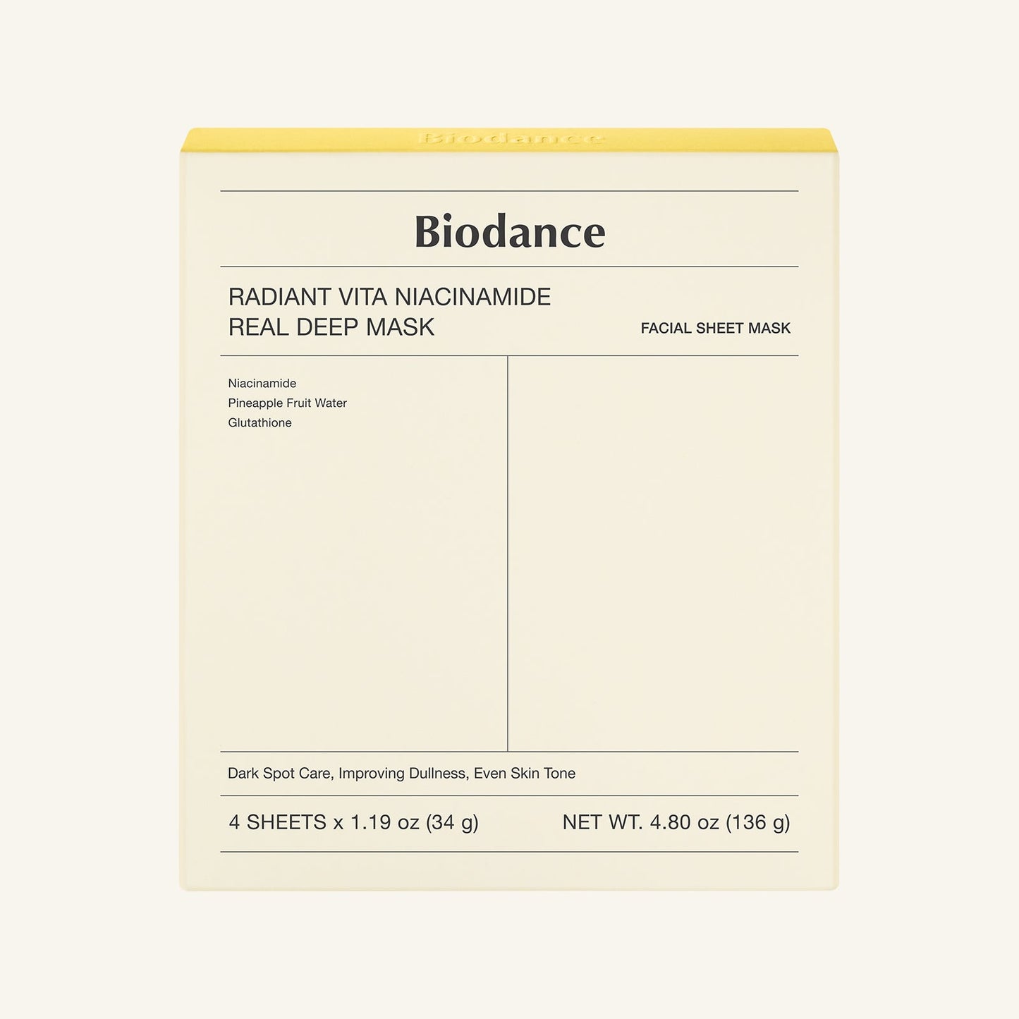 Radiant Vita Niacinamide Real Deep Mask 34g X 4ea, Biodance Biodance Jelly Sheet Mask