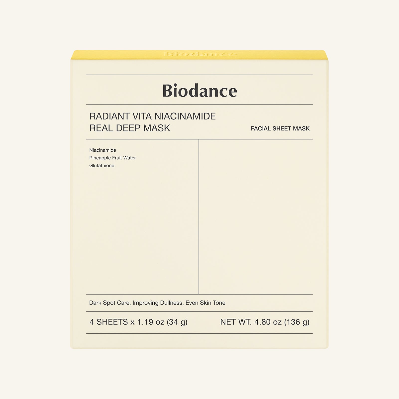 Radiant Vita Niacinamide Real Deep Mask 34g X 4ea, Biodance Biodance Jelly Sheet Mask