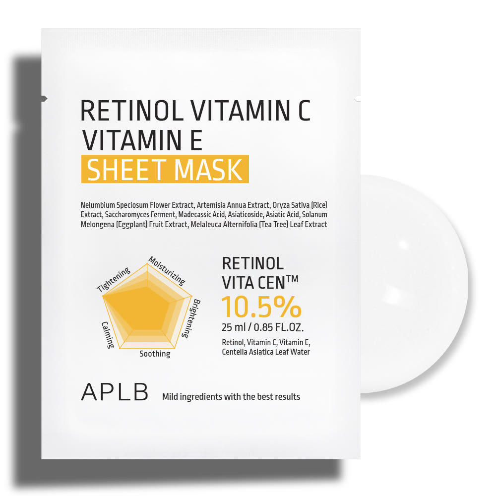 Retinol Vitamin C Vitamin E Sheet Mask 25ml X 10ea, APLB APLB Sheet Mask