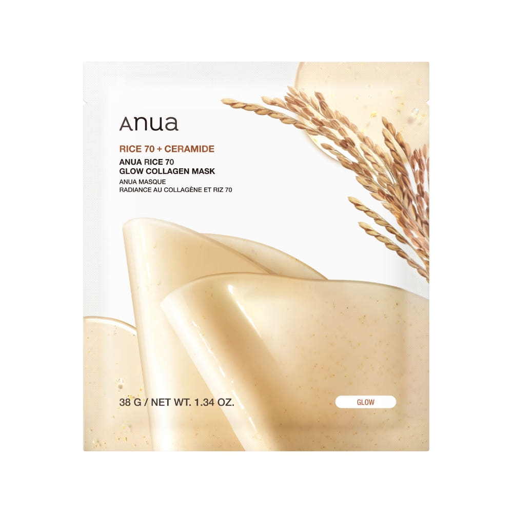 Rice 70 Glow Collagen Mask 38g X 4ea, Anua Anua Treatment Mask