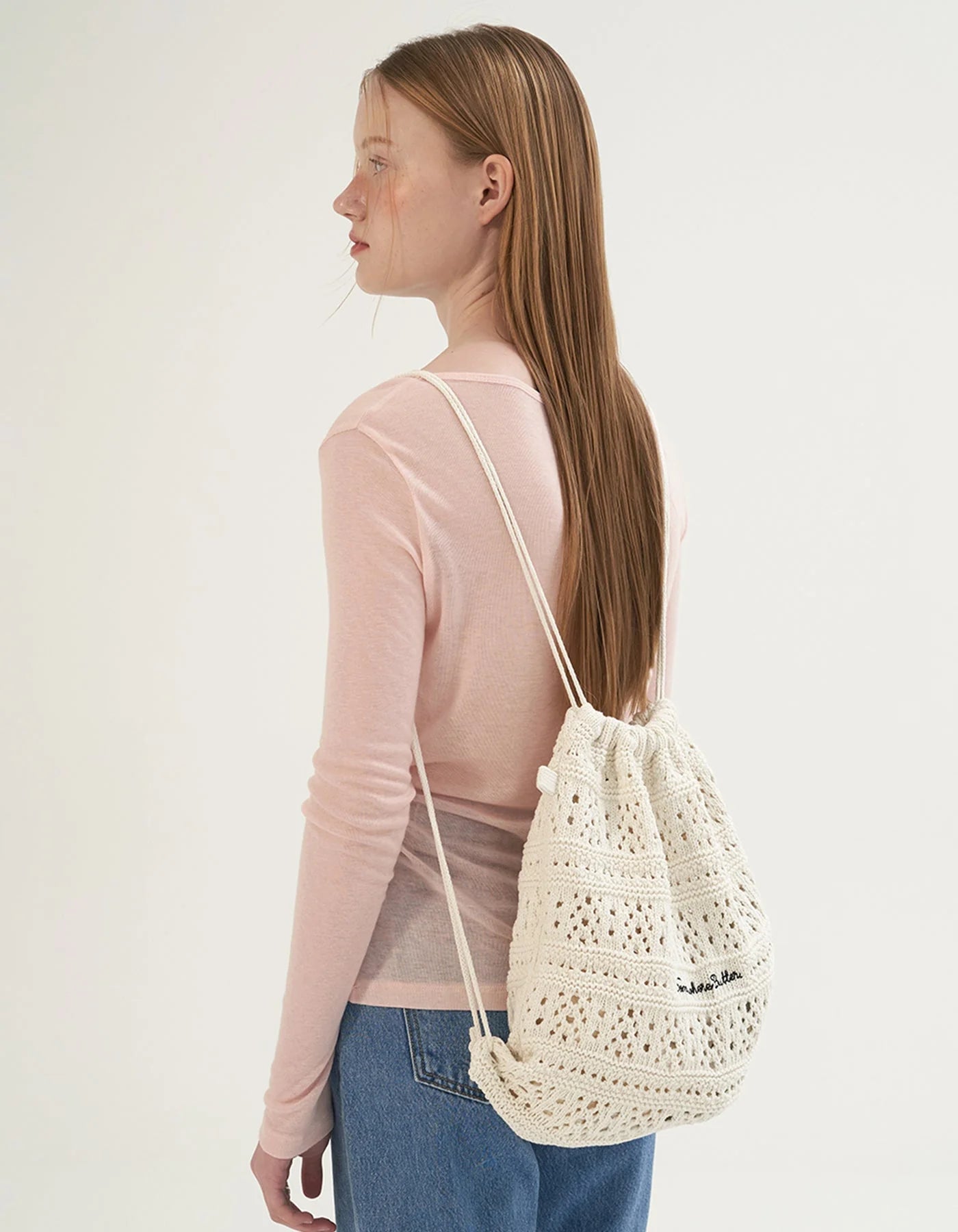 SOMEWHERE BUTTER. Yogurt knit string bag-1