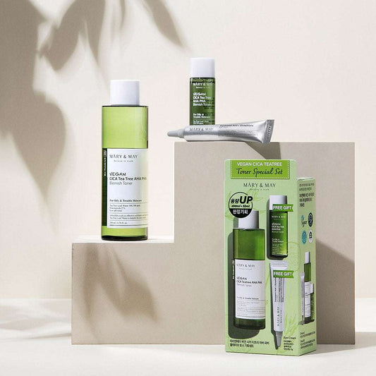 Vegan CICA Tea Tree Toner Special Set (200ml+30ml+Eye cream 12g), MARY & MAY MARY & MAY Skincare Set
