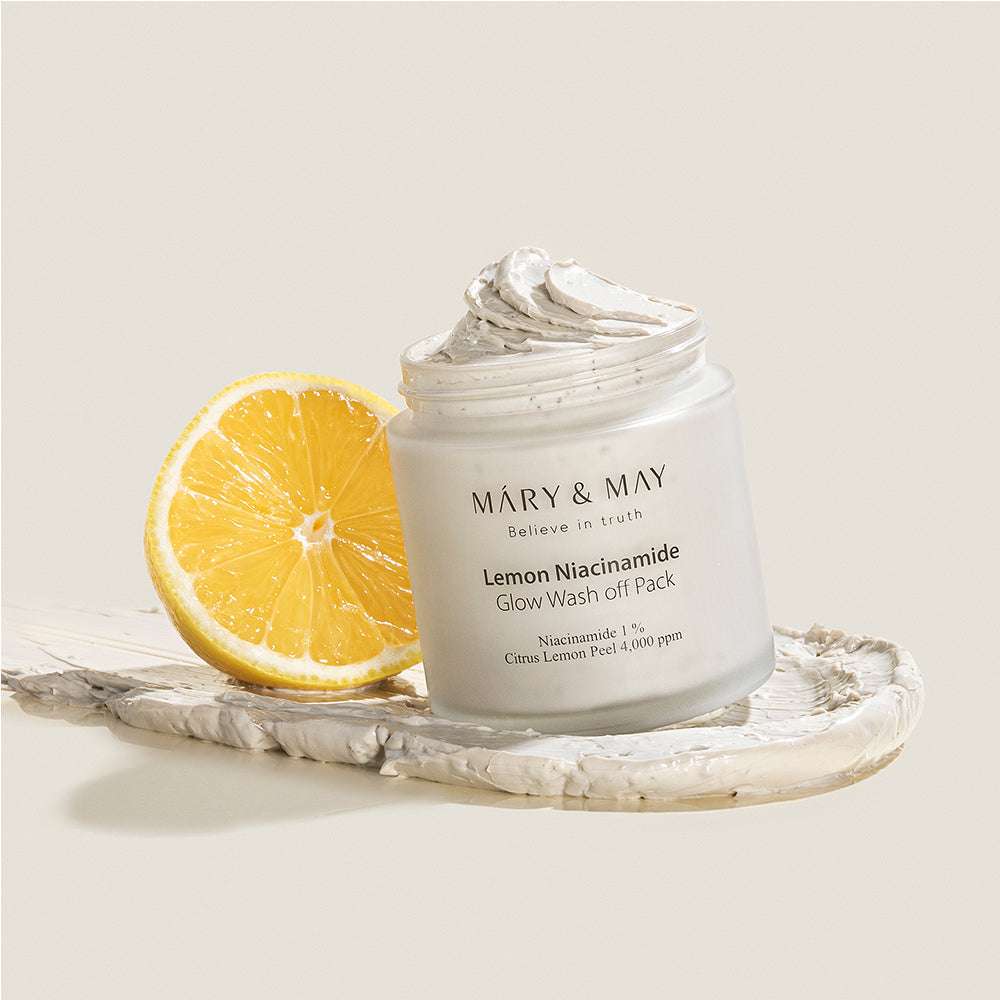 Vegan Lemon Niacinamide Glow Wash off Pack 125g, MARY & MAY MARY & MAY Wash Off Mask