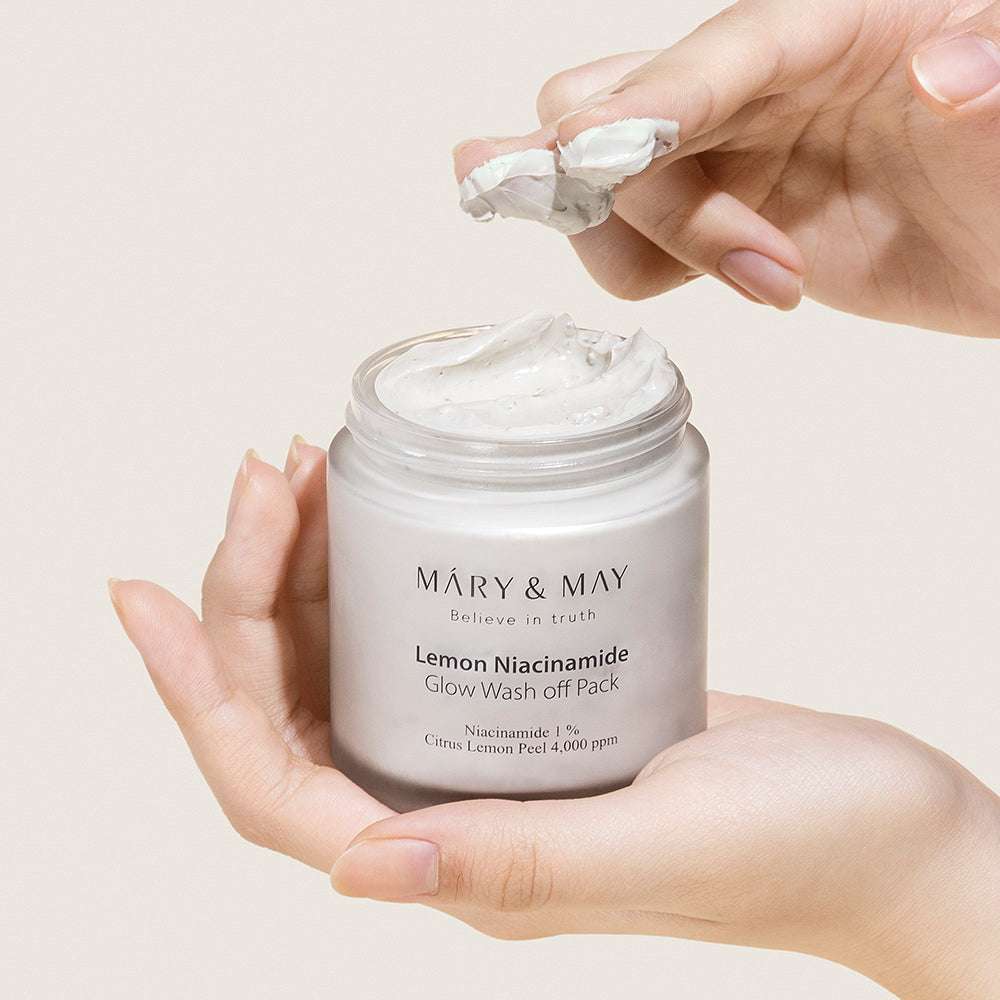 Vegan Lemon Niacinamide Glow Wash off Pack 125g, MARY & MAY MARY & MAY Wash Off Mask