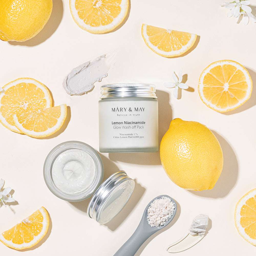 Vegan Lemon Niacinamide Glow Wash off Pack 125g, MARY & MAY MARY & MAY Wash Off Mask