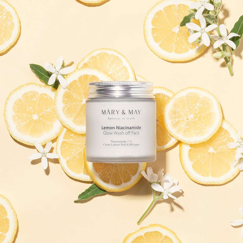Vegan Lemon Niacinamide Glow Wash off Pack 125g, MARY & MAY MARY & MAY Wash Off Mask