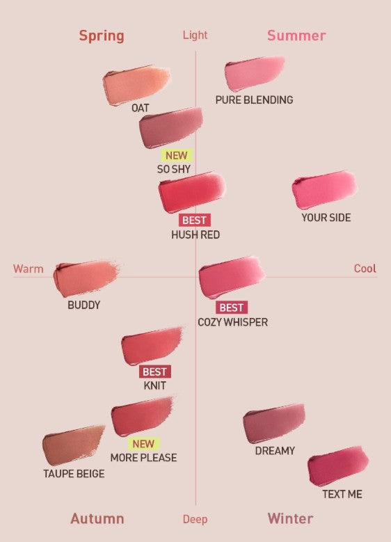 3CE Cashmere Hug Lipstick 3.5g (12colors)