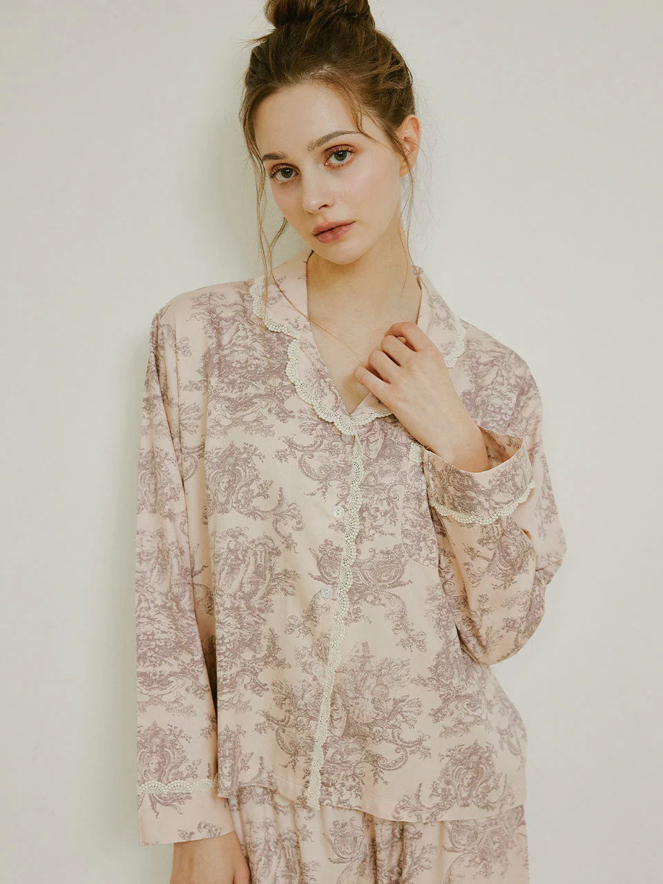 LUNALUZ WOMEN_Versailles squreneck modal cotton shirt pajama set LUNALUZ Pajama Set