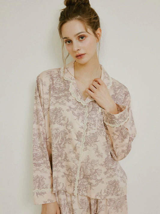 LUNALUZ WOMEN_Versailles squreneck modal cotton shirt pajama set LUNALUZ Pajama Set