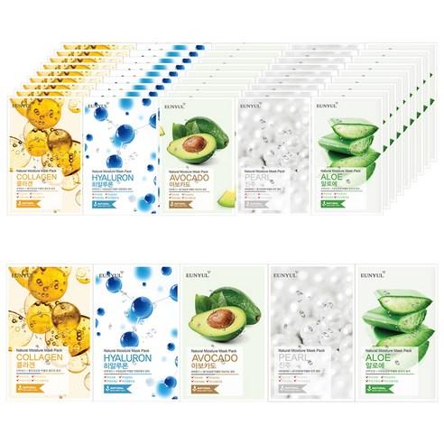 Natural Sheet Mask Pack Set 50 Sheets (Aloe 10p + Collagen 10p + Pearl 10p + Hyaluron 10p + Avocado 10p), EUNYUL EUNYUL Sheet Mask