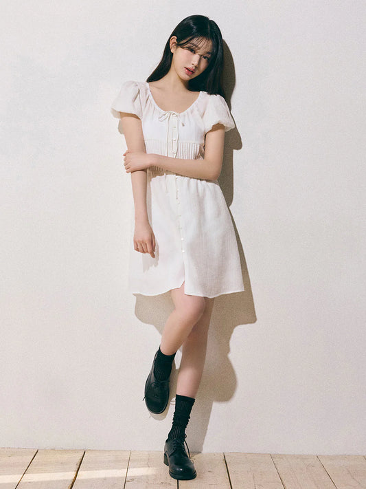 RIBBON LACE MINI ONEPIECE WHITE (Jang Wonyoung WAER), rolarola rolarola Dress