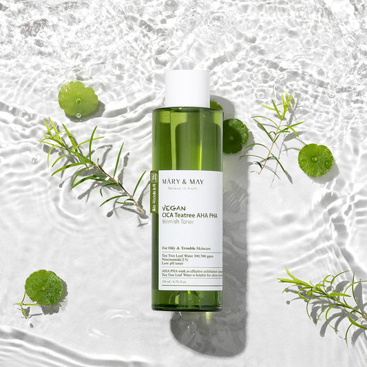 Vegan CICA Tea Tree AHA PHA Blemish Toner 200ml, MARY & MAY MARY & MAY Balancing Toner
