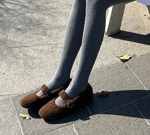 [mac moc] Fluffy Lined Warm Mary Jane Flats