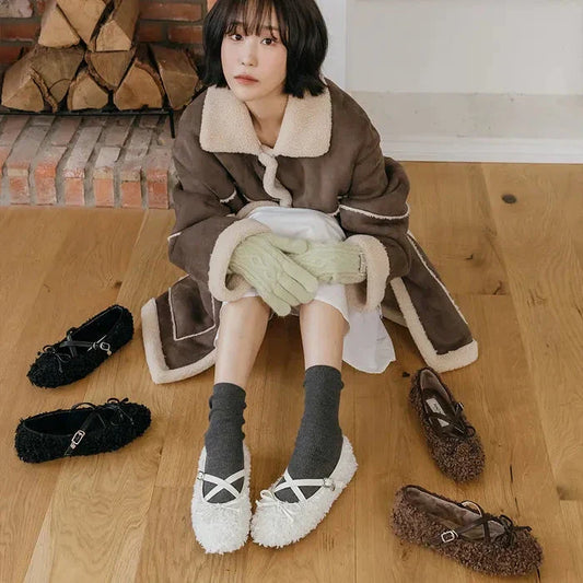 [mac moc] Ppagle Heart-Decor Mary Jane Fur Flats